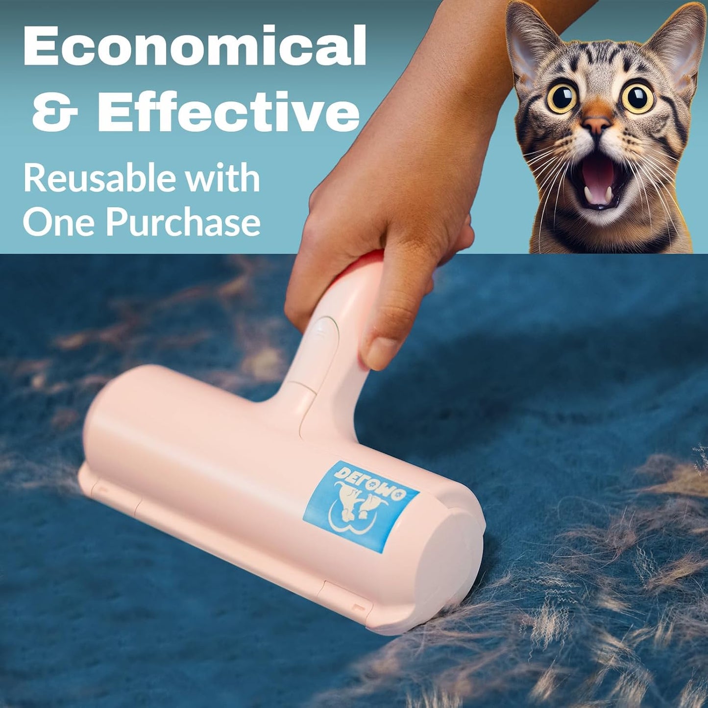 DELOMO Pet Hair Remover Roller: Reusable Lint Roller with Large Fur Bin - Portable Cat and Dog Hair Remover for Couch, Bedding, Car, Rugs & Furniture, Effective and Eco-Friendly, for Multi-Pet Homes