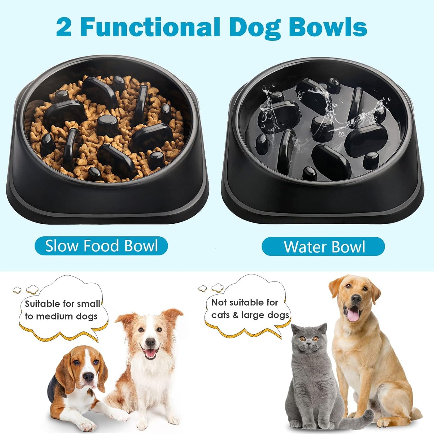UPSKY Slow Feeder Small Dog Bowl - Anti-Slip Puzzle Bowl Feeder, Interactive Bloat Stop, Anti-Choking