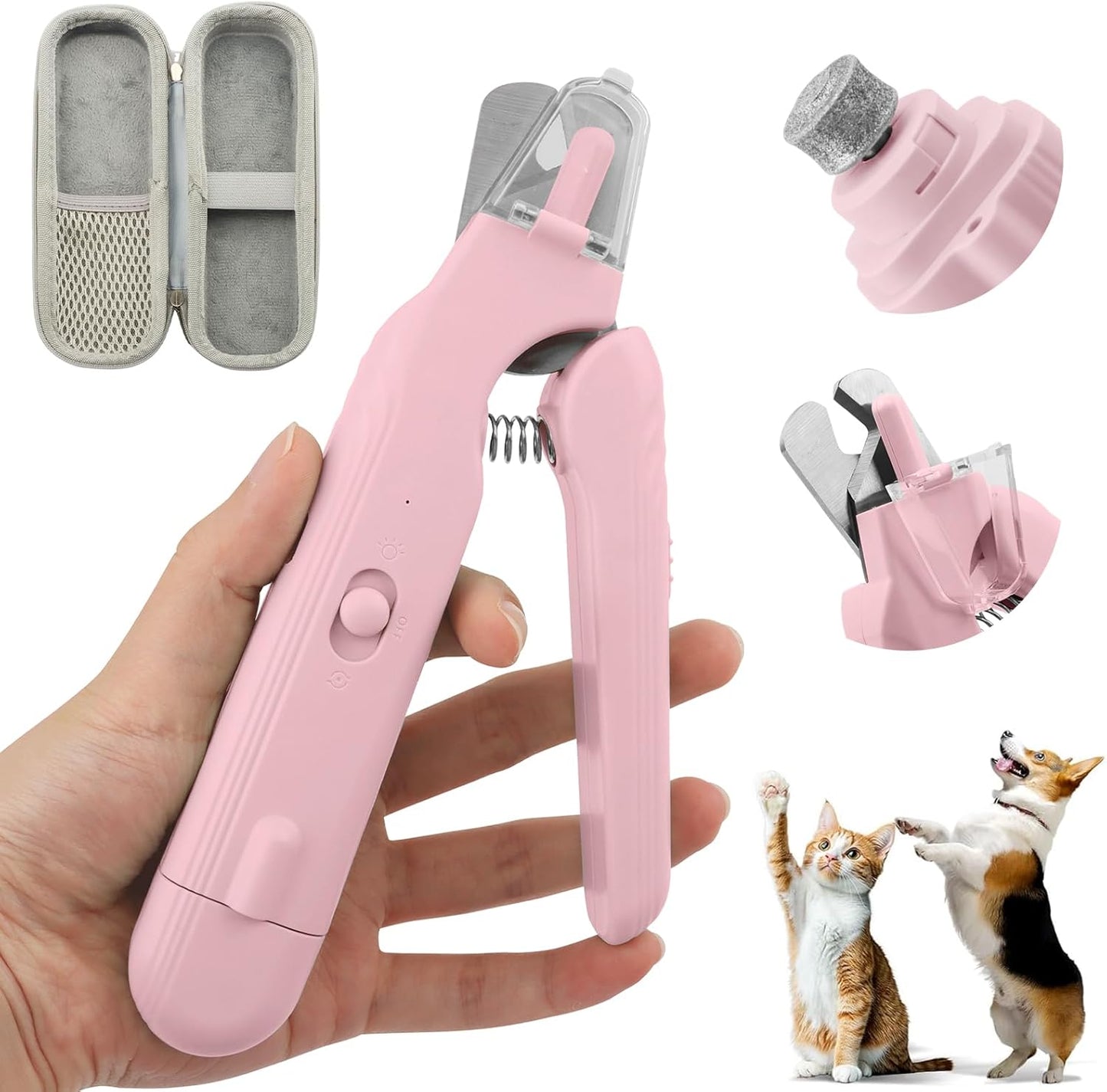 2-in-1 Dog Nail Grinder & Dog Nail Clippers Trimmers, Dogs Trimmer with LED Light + Splash Guard + Storage Case, Pet Claw Clippers for Dogs Cats, USB Rechargeable (White)