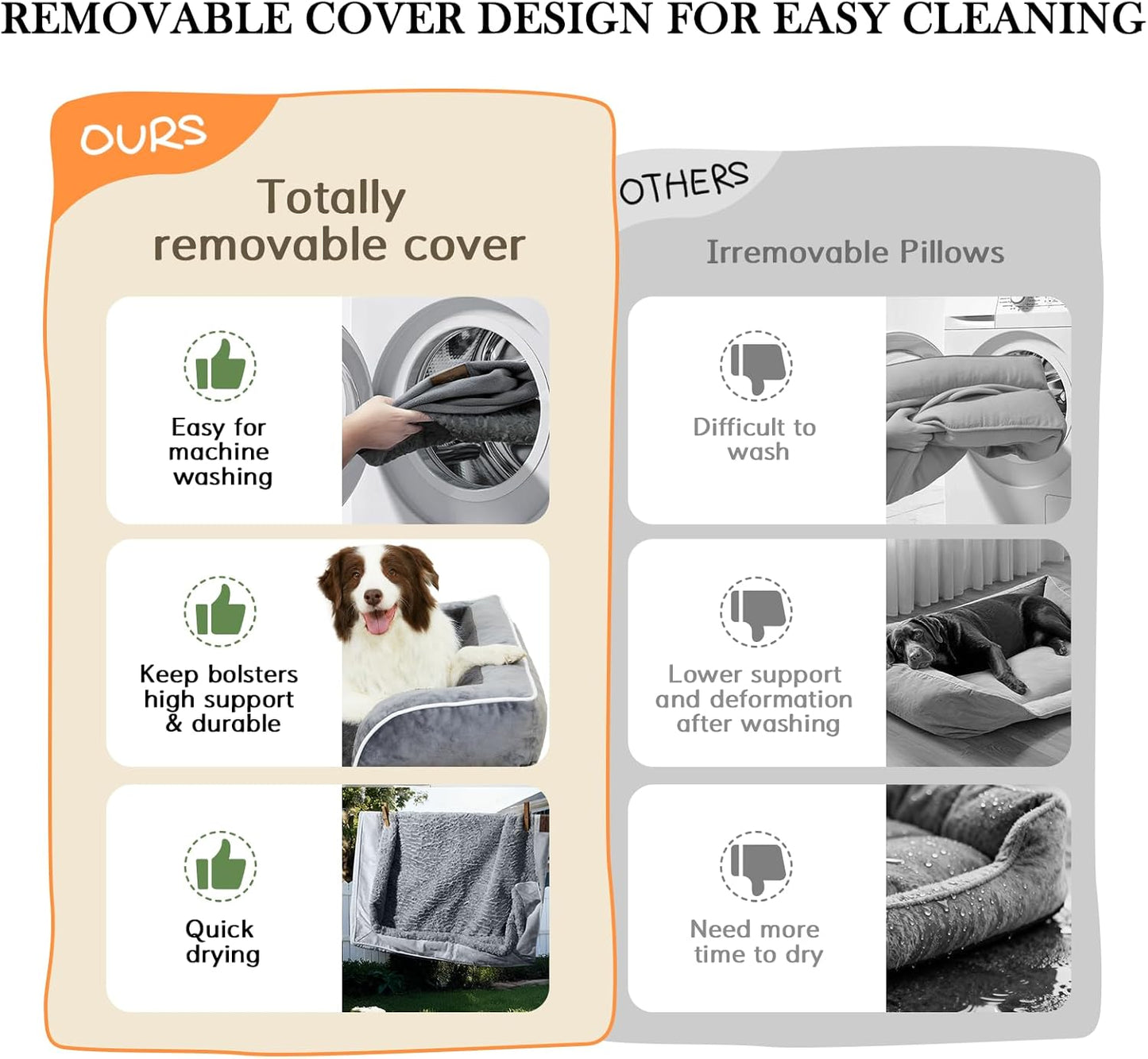Comfort Expression Orthopedic Dog Bed for Extra Large Dogs 42x30 Inch, Waterproof Egg Crate Foam XL Pet Bed with Removable Bolsters, Dog Couch with Washable Cover & Non-Slip Bottom, Grey - Colors B