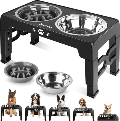 Jovrun Elevated Dog Bowls for Small Dogs and Cats, Non-Slip Cat Bowls with 2 Thick 5.5" Stainless Steel Dishes, Dog Feeder 2 Heights Adjustable to 2.6"-5.3"