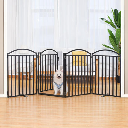 Malier Metal Freestanding Dog Gate, 32'' Height Outdoor Indoor Dog Fences, Extra Wide Foldable Puppy Gate for Stairs (Black, 【2 Panels】 40''W × 32''H)
