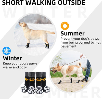 PUPTECK Anti Slip Dog Socks with Double Grippers for Hardwood Floors, Shoes for Hot/Cold Pavement, Boots & Paws Protectors to Prevent Licking, Traction Booties for Senior Small Large Dogs