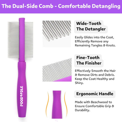 Pain-Free Dematting Comb Kit for Dogs & Cats, Dematting Rake & Detangling Dual-Side Comb Set, Dematting Brush for Dogs & Cats, Pet Grooming Tools Kit for Poodle Doodle & All Long Haired Pets