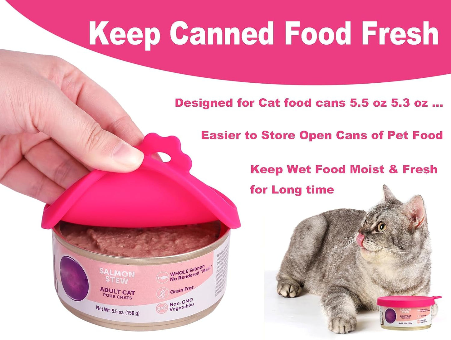 COMTIM Cat Food Can Covers Lids for 5.5 oz Cans, 2 Pack Silicone Cat Food Can Lids for 5.5 oz 5.3 oz Cans...Pet Food Can Covers Reusable Can Toppers Savers for Wet Food