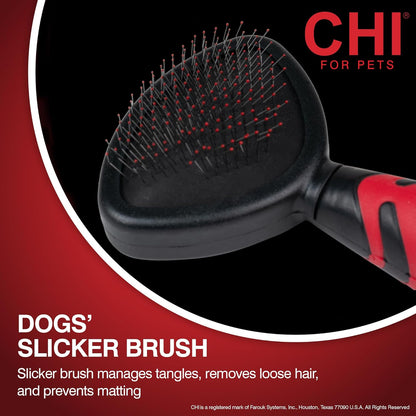 CHI for Dogs Small Dog Detangling Kit, 3-Piece Grooming Set with Detangling Spray, Slicker Brush, and Double-Sided Pin-and-Bristle Brush for Small Breeds with Tangles and Mats, Includes Zipper Pouch