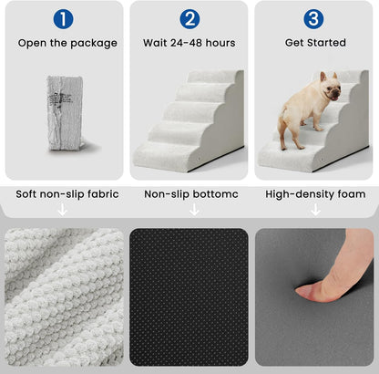 Airpanda Dog Stairs for Small Dogs and Cats – 3 Step Pet Ramp for Couch & Sofa, Non-Slip Dog Steps for Pets, Washable Cover, High-Density Support Foam for Easy Climbing,Beige