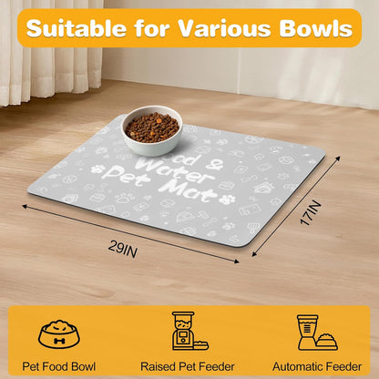 Pet Feeding Mat,Dog Cat Mat for Food and Water,Dog Bowl Waterproof Placemat with Rubber Backing,Absorbent Quick Dry Water Dispenser Mat for Pet（Dark Gray 12"×18"）