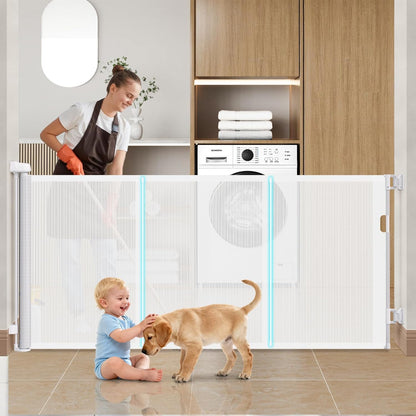 160 Inch Retractable Baby Gates Extra Wide, 42 Inch Extra Tall Retractable Gate, 13 FT Reinforced Retractable Dog Gate with Reinforcement Rod to Prevent Crawling Through, for Doorways, Stairs, Hallway