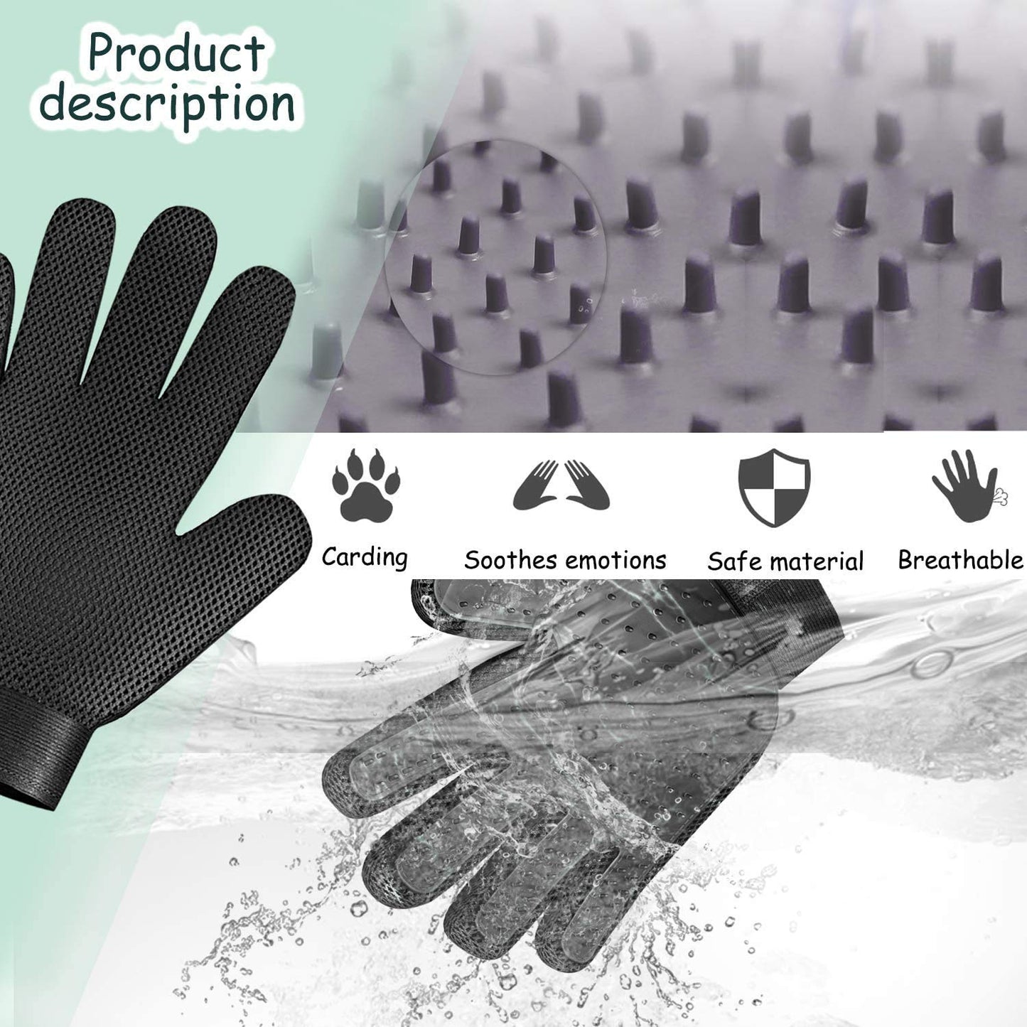 Pet Grooming Glove Hair Remover Brush Gentle Deshedding Efficient Pet Mitt Pet Massage Gloves Left & Right Hand Draw Dogs Cats Horses Long Short Fur (1Pair Left & Right Hand (Blue))