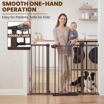 Mumeasy Baby Gate Extra Wide, 29.7-51'' Pressure Mounted Dog Gate with Walk Thru Door, Auto Close Pet Gate for House, Stairs, Doorways,Black