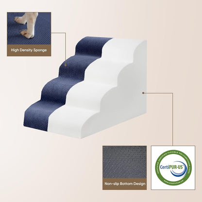 PAWSCRAT Pet Stairs for Dogs 4-Step, 19.6" H Pet Stairs for High Bed, Couch Sofa & Chair, 30D Material Soft Foam Dog Steps with Non-Slip Bottom Surface Removable Washable Cover, Grey