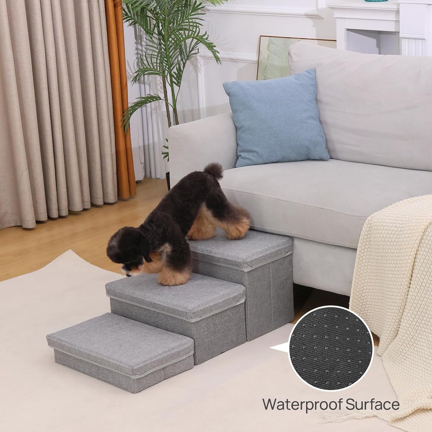 Foldable Dog Stairs/Steps 2-Tier Pet Steps Storage and Adjustable Steps for Small Medium Dogs Pet Steps Storage Stepper for High Beds Sofa Pet Dog Cat