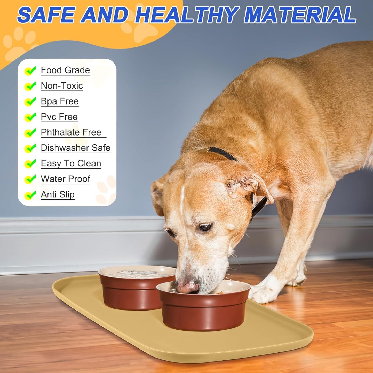 Small Silicone Pet Food Mat with Raised Edge for Food and Water Bowl, Square Dog Feeding Mats, Cat Food Trays for Floor Waterproof, Rubber Tray for Dogs and Cats, 12 x 12 x 0.7 Light Olive Green