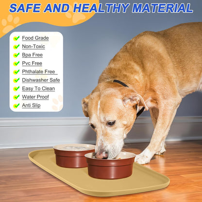 Small Silicone Pet Food Mat with Raised Edge for Food and Water Bowl, Square Dog Feeding Mats, Cat Food Trays for Floor Waterproof, Rubber Tray for Dogs and Cats, 12 x 12 x 0.7 Light Olive Green