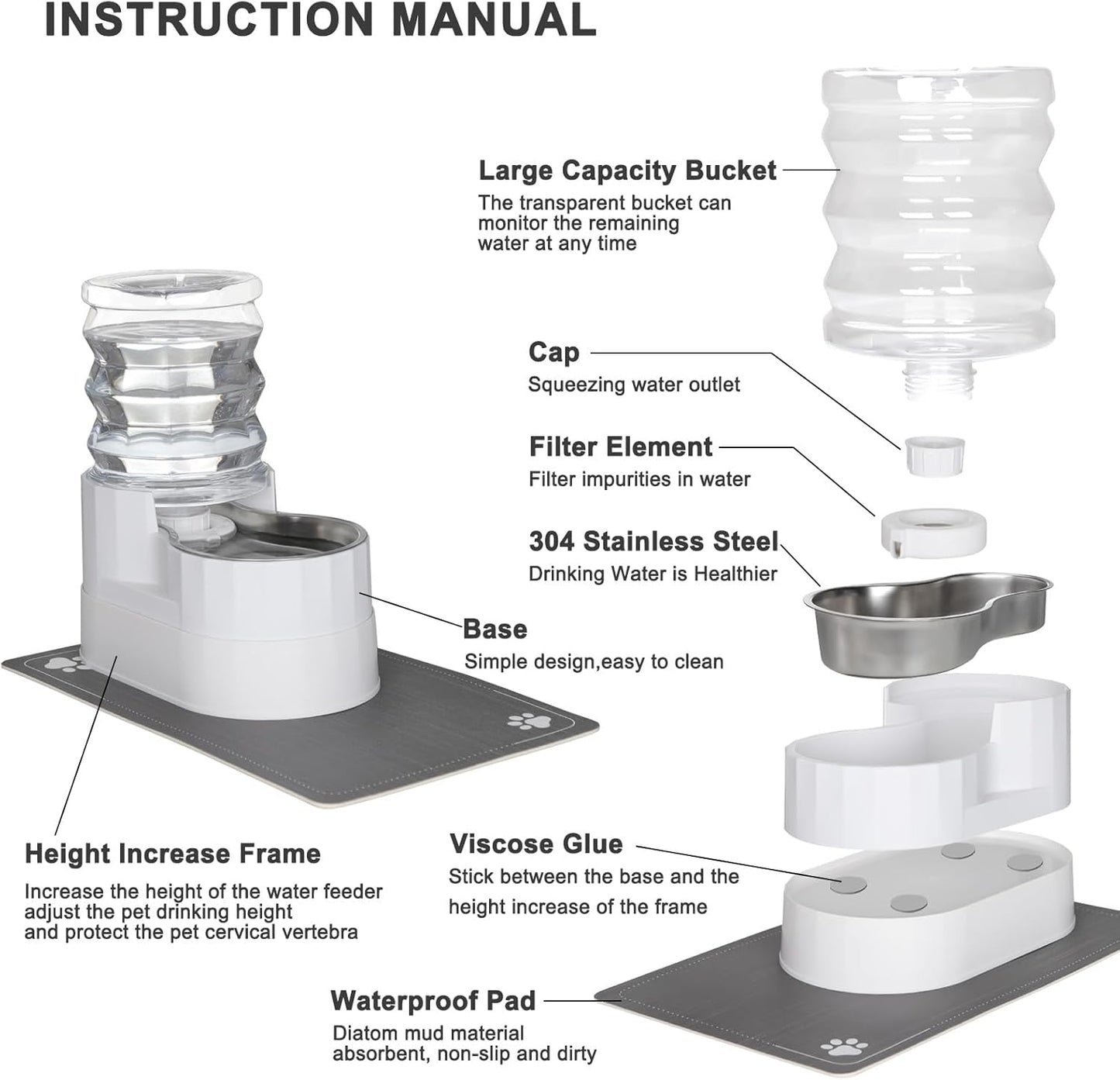 RIZZARI 8L Elevated Pet Water Dispenser – Stainless Steel Gravity Waterer with Auto-Refill Design for Medium and Large Dogs & Senior Pets -Comfortable Drinking Height for Living Rooms,Multi-Pet Homes