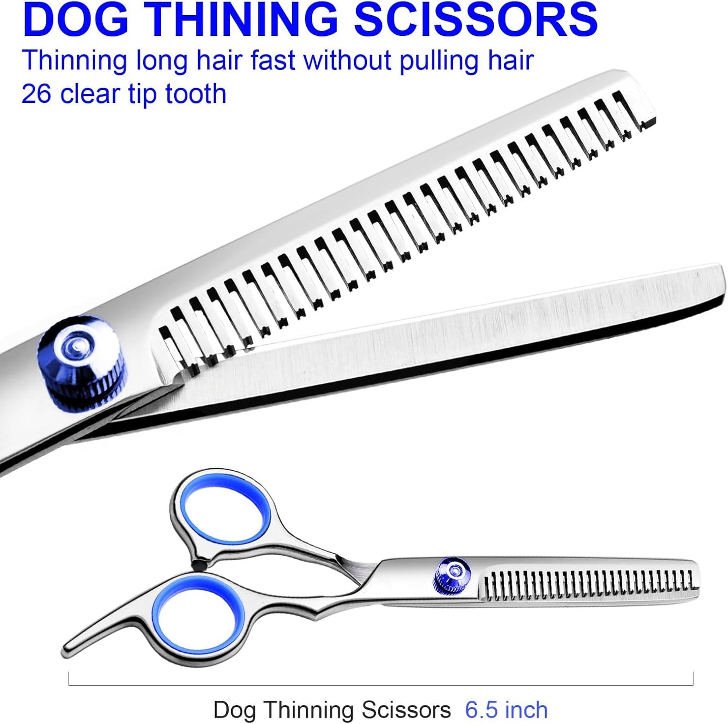 FAIGEO Dog Grooming Scissors with Safety Round Tips Stainless Steel Professional Dog Grooming Kit - Thinning, Curved Scissors and Comb for Cat Pet (Pink 4 in 1)