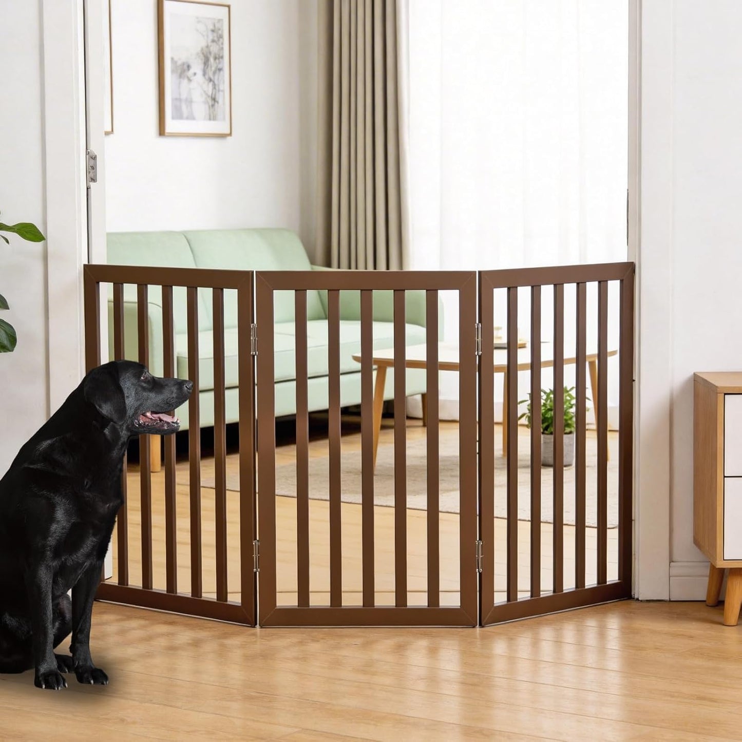 Dog Gate Indoor, Freestanding Dog Fence for The House, Doorways, Hallways,or Stairs,Pet Gate Foldable Wooden,Expandable 24" Height 3 Panels,White
