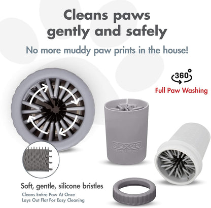 Dexas MudBuster Medium Dog Paw Cleaner in Fuchsia - Fits 1.5"-2.5" Wide Paws, Portable Paw Washer for Muddy Paws, Dog Paw Cleaning Cup with Gentle Silicone Bristles, Quick Clean Pet Paw Washer