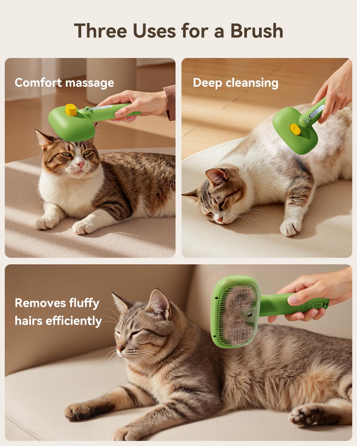 ROJECO 3-in-1 Pet Steam Brush for Cats&Dogs - Detangling Comb with Adjustable Mist, Handheld Deshedding Grooming Tool for Long/Short Hair, Massage Brush & Shedding Control Gift,Cordless,Pink