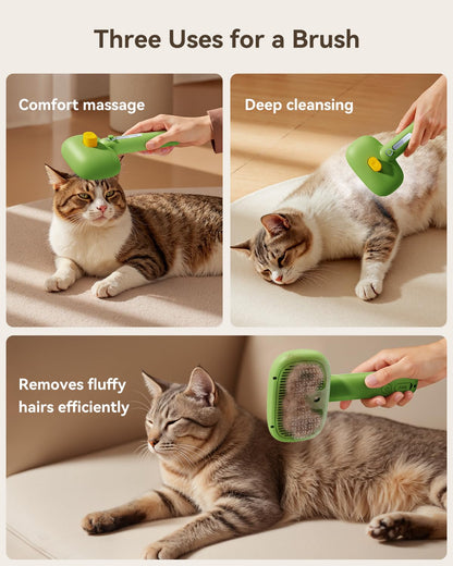 ROJECO 3-in-1 Pet Steam Brush for Cats&Dogs - Detangling Comb with Adjustable Mist, Handheld Deshedding Grooming Tool for Long/Short Hair, Massage Brush & Shedding Control Gift,Cordless,Pink
