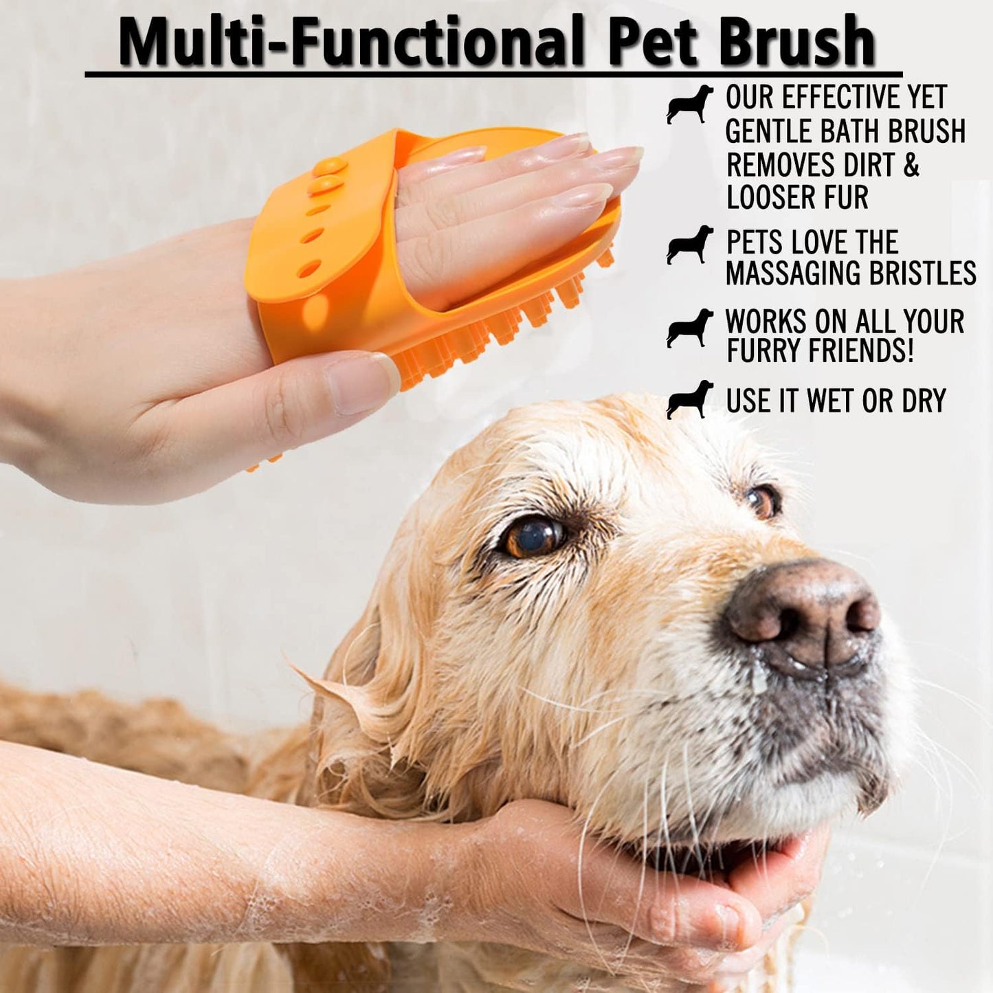Dog Grooming Brush, Pet Shampoo Bath Brush Shedding Soothing Massage Rubber Comb with Adjustable Ring Handle for Long Short Haired Dogs and Cats 2pcs