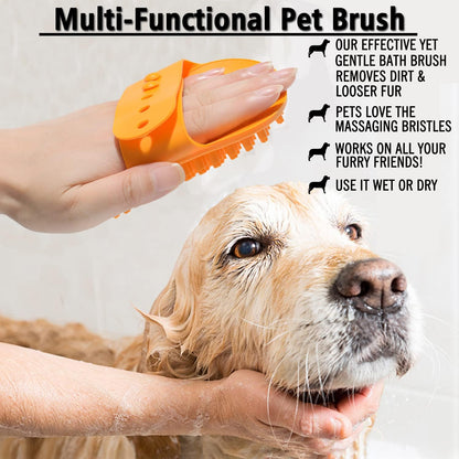 Dog Grooming Brush, Pet Shampoo Bath Brush Shedding Soothing Massage Rubber Comb with Adjustable Ring Handle for Long Short Haired Dogs and Cats 2pcs