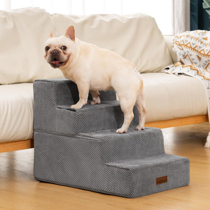 Aodisman Dog Stairs for Small Dogs, 3-Step Non-Slip Pet Stairs for Couch Sofa and Chair, Dog Bed Stairs for Puppy, Older Cat,Grey,13.6" H
