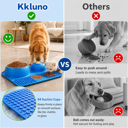 Dog Lick Bowl with Rolling Ball for Liquid and Thick Treat—3 in 1 Slow Feeder Dog Bowls+Lick Mat+50oz Stainless Steel Food Bowl,Anti-Slip 5/6 Cup Licking Toy for Medium Large Dogs and Cats Grey