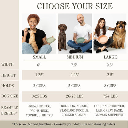Should We Go? Dog Water Bowl - The Perfect Dish No-Spill, Less Mess Non-Tippable Water & Food Bowl, Pure Silicone with Suction Cup Fits 5 Cups 7.5" Across x 2.25" Tall, Ideal for All Pets, Medium-Sage