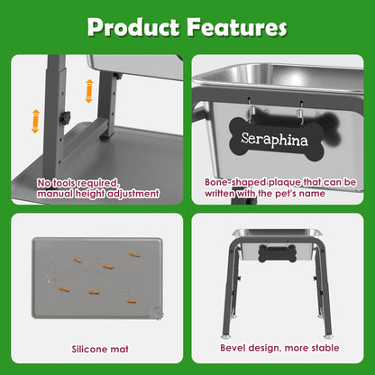 1.2 Gallon Elevated Large Dog Water Bowl with Mat, 4 Height Adjustable 12-17", Raised Dog Water Bowl Stand for Large Breed