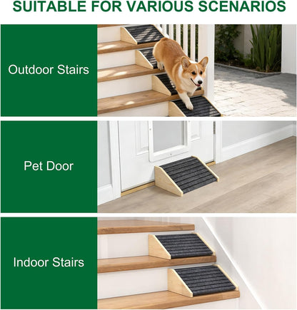 TIMHAKA 2 Pack Dog Ramp for Stairs, Upgraded Widened Non-Slip Dog Stairs for Small Medium Dogs, Wooden Pet Steps for Staircase, Steps and Stairs Assist for Injured & Aged Pets