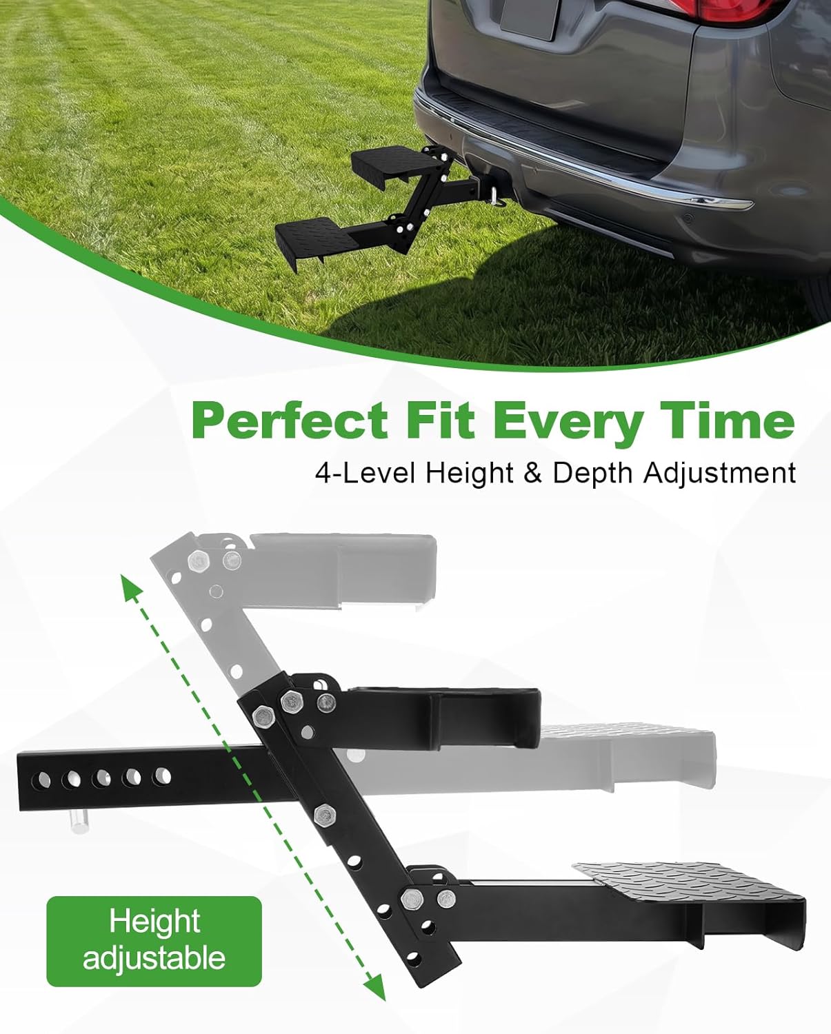 Hitch Step 2 Inch Receiver for SUV Truck RV, Heavy Duty 2 Step Dog Stairs with Adjustable Height, Foldable Dog Stairs & Dog Car Steps, Universal Trailer Hitch Step & Tow Hitch Step