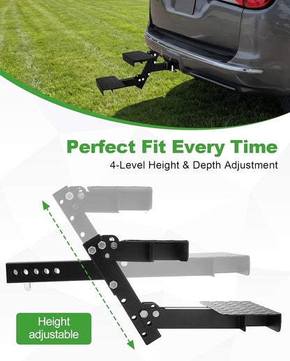Hitch Step 2 Inch Receiver for SUV Truck RV, Heavy Duty 2 Step Dog Stairs with Adjustable Height, Foldable Dog Stairs & Dog Car Steps, Universal Trailer Hitch Step & Tow Hitch Step