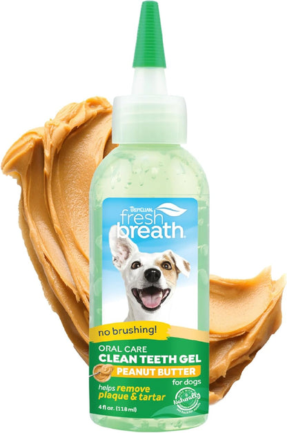 TropiClean Fresh Breath Dog Toothpaste for Teeth Cleaning, Breath Freshener, Easy Plaque & Tartar Remover Gel, No Toothbrush Needed, Peanut Butter, 2oz.