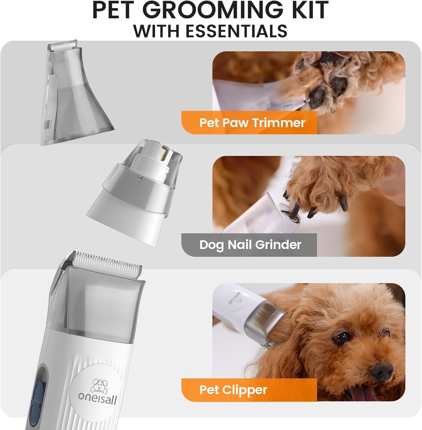 oneisall Dog Grooming Vacuum, Pet Grooming Vacuum with Clipper Nail Grinder, 1.5L Dust Cup Dog deshedding Brush with 7 Tools for Shedding Pet Hair, Home Cleaning(Blue)