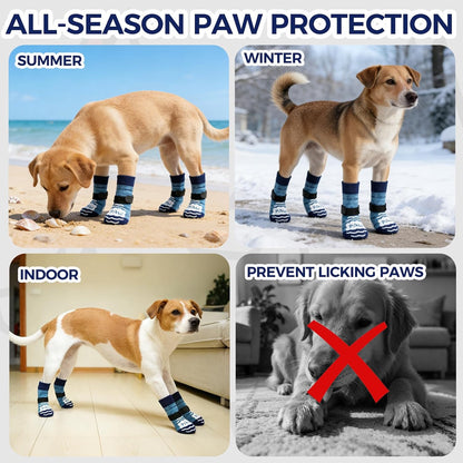 BINGPET Dog Socks to Prevent Licking Paws -Dog Shoes for Hot Pavement,Extra-Thick Grippy Dogs Sock for Hardwood Floors Anti-Slip,4Pcs All-Weather Boots Paw Protector for Small Medium Large Senior Dogs
