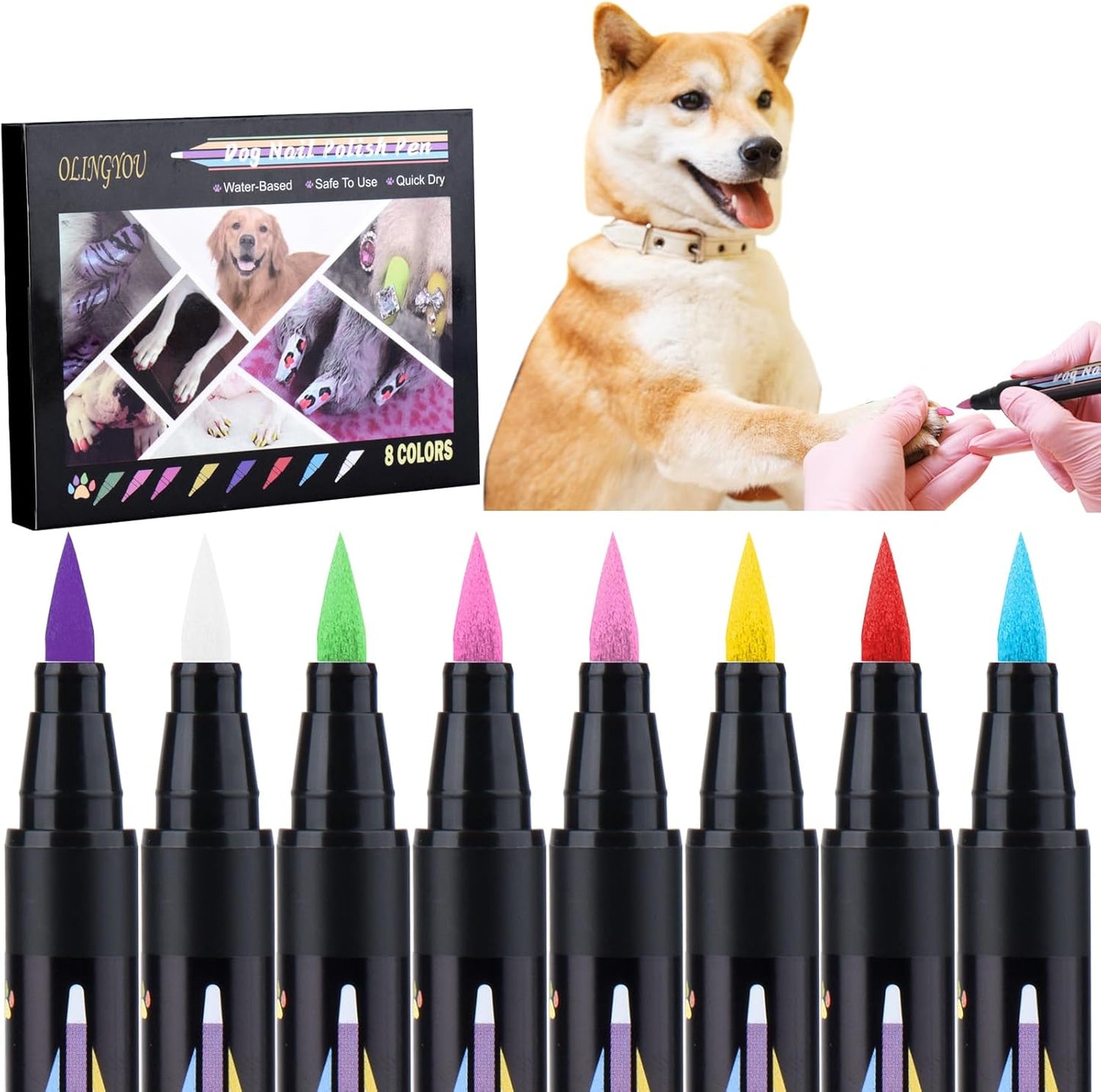 OLINGYOU 15 Colors Dog Nail Polish Pens Quick Dry, Pet Nail Polish Set for Dogs DIY Dogs Puppy Nails, Dog Safe Nail Polish Non Toxic, Odorless, Easy to Apply