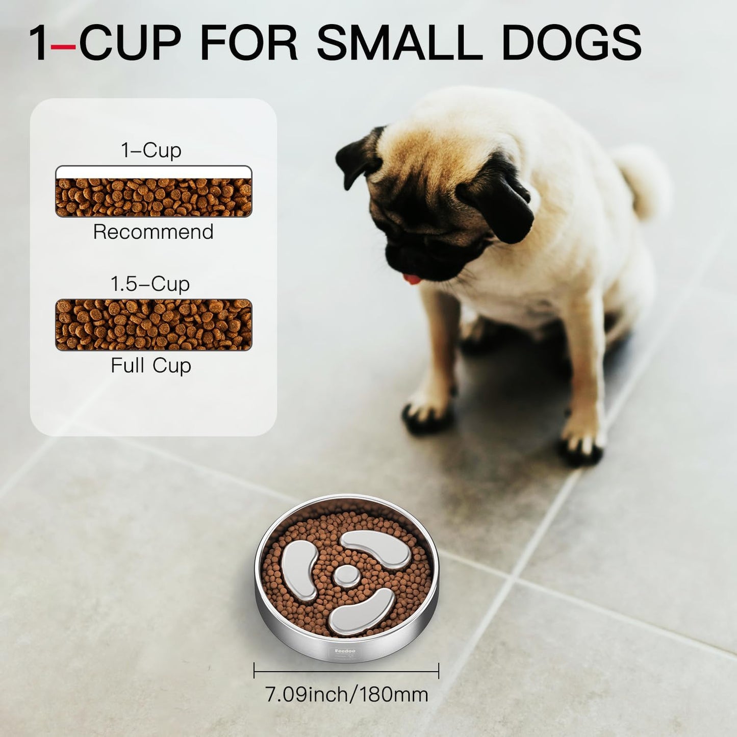 Slow Feeder Dog Bowl-1Cup for Small Puppy, Double-Layer 304 Stainless Steel Puzzle Bowl, Anti-Choking for Fast Eaters, Heavy-Duty Non-Slip Base, Dishwasher Safe