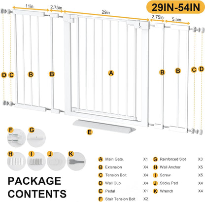 29-42 inches Metal Baby Gate for Stairs/Doorways, 30 inches Tall Pressure Mounted Pet Gates, Auto-Close Child Safety Gate, No Drilling Easy Walk-Through Dog Gate Indoor, Black