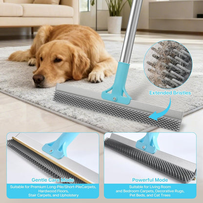3PCS Carpet Rake for Pet Hair Removal, 54” Adjustable Long Handle, Dual-Sided Metal & Silicone Head,Reusable Pet Hair Remover Scraper Rake Carpet,Dog Hair Broom for Rugs,Mats,Couch and Furniture.