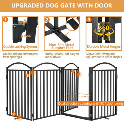 Malier Metal Freestanding Dog Gate, 32'' Height Outdoor Indoor Dog Fences, Extra Wide Foldable Puppy Gate for Stairs (Black, 【2 Panels】 40''W × 32''H)
