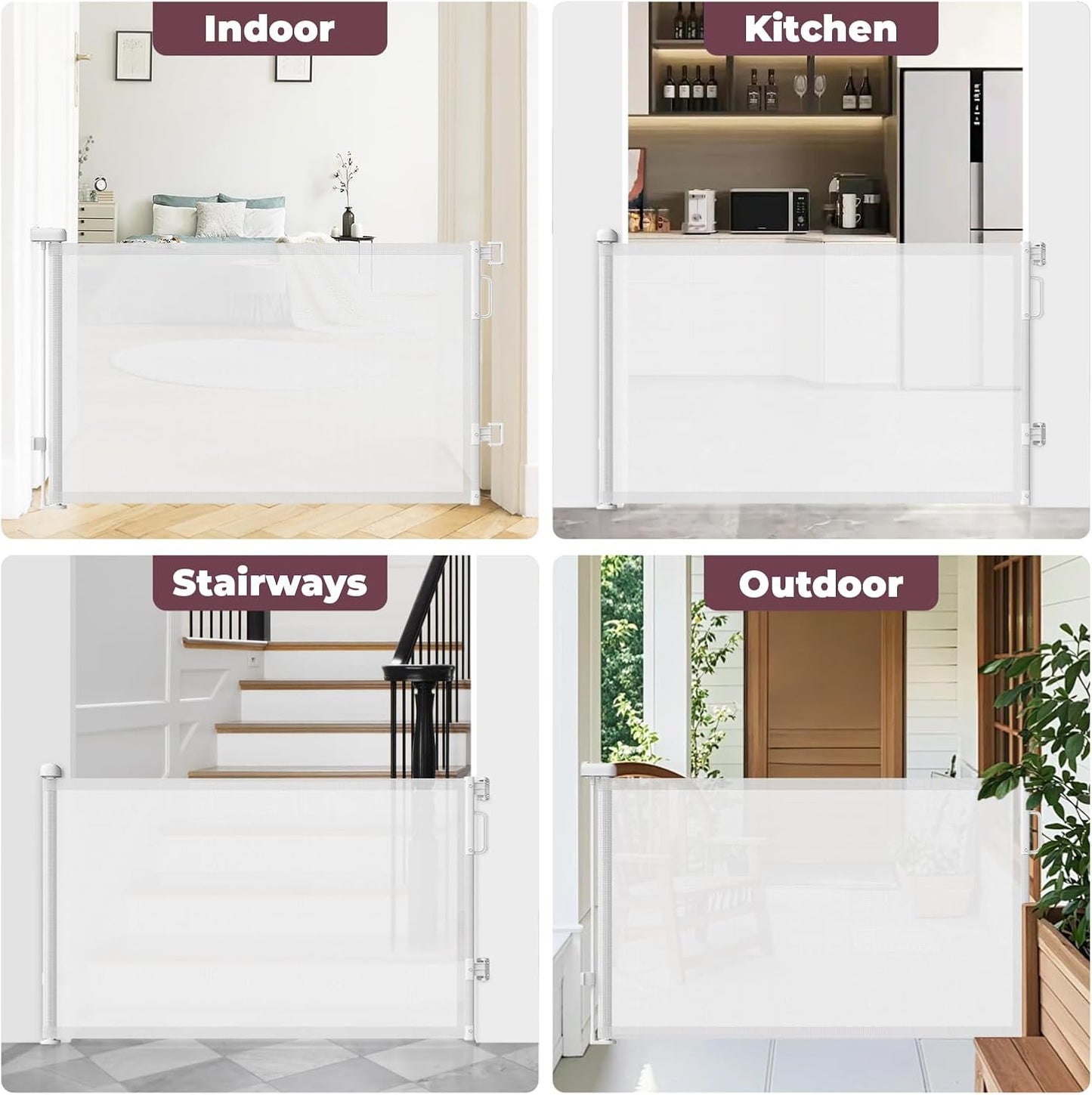 Retractable Baby Gate for Stairs & Doorways, Mesh Dog Gate Indoor Outdoor, Extends to 55" Wide 34" Tall Child Gate for Hallways, Deck, Porch, Pet Toddler Safety Essentials, Easy Install, Grey