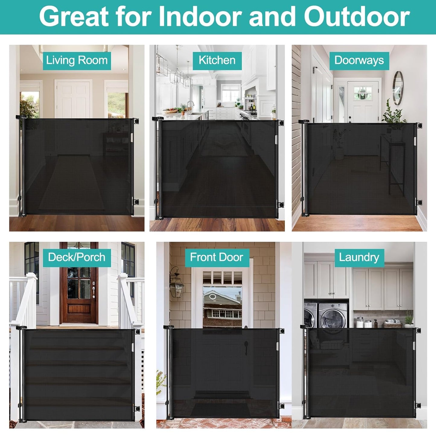 42 Inch Extra Tall Dog Gate Indoor 55” Wide Puppy Gates for The House Prevent Kids/Pets from Jumping Over Retractable Extra Tall Baby Gates for Doorways Retractable Outdoor Pet Gate for Stairs, Black