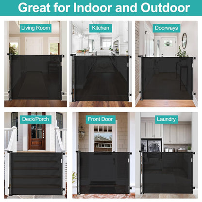 42 Inch Extra Tall Dog Gate Indoor 55” Wide Puppy Gates for The House Prevent Kids/Pets from Jumping Over Retractable Extra Tall Baby Gates for Doorways Retractable Outdoor Pet Gate for Stairs, Black