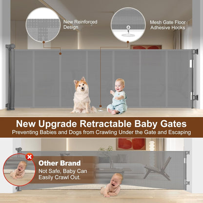 Miumoon 120 inch Retractable Baby Gates 34 inch Tall, Retractable Gate with Reinforced Strip Design to Prevent Crawling Through, 10 FT Extra Wide Retractable Dog Gate for Indoor/Outdoor