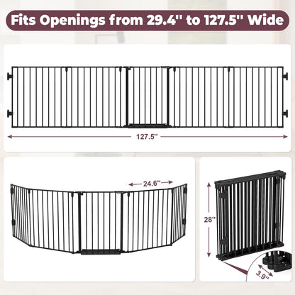 29.4-78" Extra Wide Baby Gate, Long Dog Gates Indoor for Doorways Stairs, Essential Large Safety Gate for Child Toddler with Anti-Trip Pedal, Adjustable Pet Gate, 28" Tall 3 Metal Panels Black