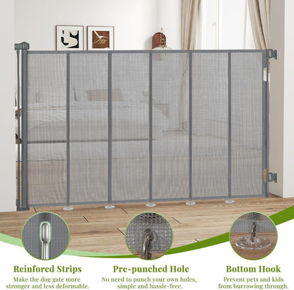 47" Extra Tall Retractable Baby Gates, Extends to 71" Wide, ExtraTall Retractable Safety Gate with Reinforced Strips, Retractable Tall Dog Gates for Doorways Mesh Baby Pet Gates Indoor, Grey