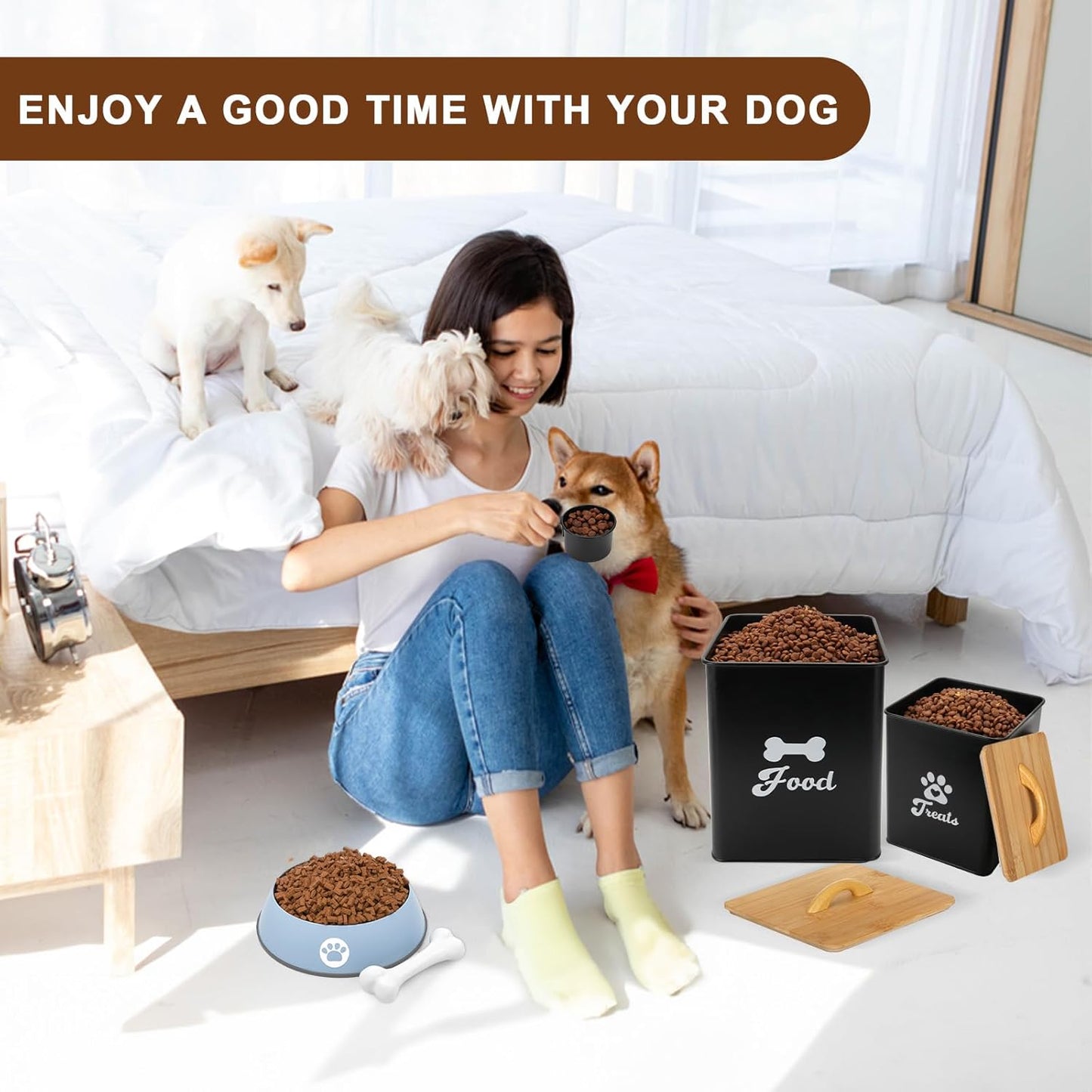 Dog Treat Container 2PCS, Dog Food Storage Container with Lids Airtight, Dog Treat Jars for Kitchen Counter-7+3Lbs, Small Dog Cookie Jar for Storage, (Upgraded) White