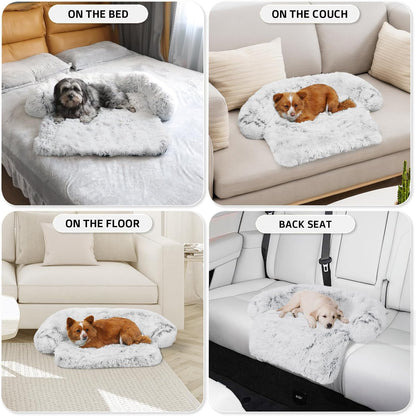 Calming Dog Bed Fluffy Plush Dog Mat for Furniture Protector with Removable Washable Cover for Large Medium Small Dogs and Cats (Large, Light Grey)